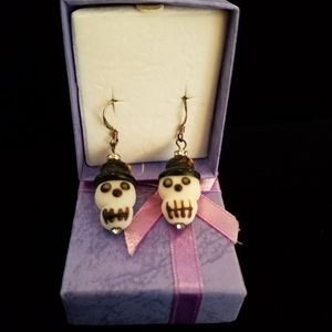 Handmade glass bead "skull" earrings - never worn